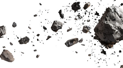 Cluster of Asteroids Floating in Space isolated on transparent white background, clipping path