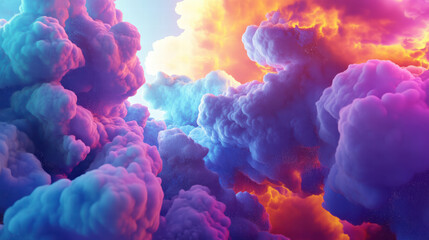 Vibrant clouds in shades of purple, blue, and orange create surreal atmosphere, evoking sense of wonder and imagination in virtual universe