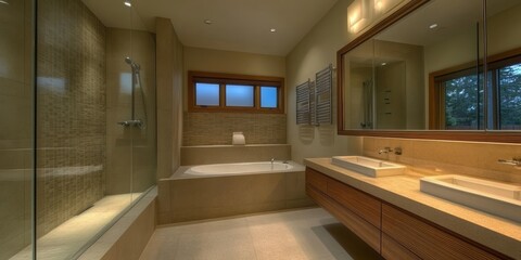 Obraz premium Modern Bathroom Design With Shower Tub And Vanity