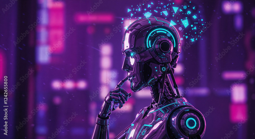 Aufkleber robot android made of mechanical parts thought about the future . generative ai