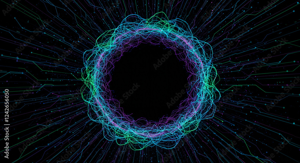 Poster neon lines abstract digital background . generative ai