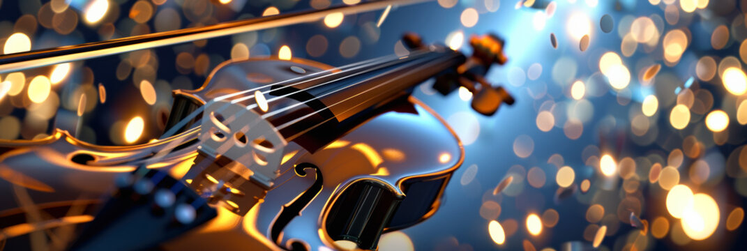 Music notes and music staft floating and spreading hyper realistic abstact banner template background.
