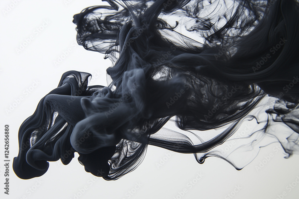 Poster mesmerizing black ink diffusing in water creates stunning visual patterns, showcasing fluid motion a