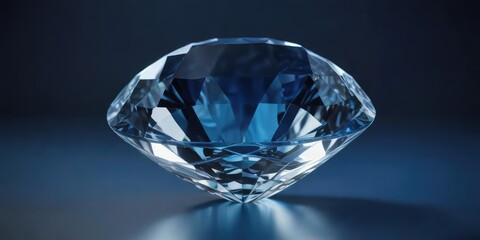 Diamond faceted clear round against a dark blue glass background with subtle gradient , luxurious, luxury, refined