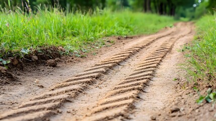 Tire Tracks on Sandy Path Nature Trail Summer Day Countryside