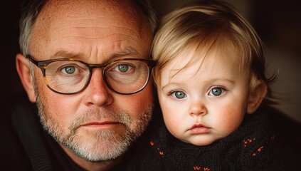 Unwavering Gaze: A tender and intimate portrait of a father and his young daughter, their eyes locked in a moment of shared connection. The soft light illuminates their faces.