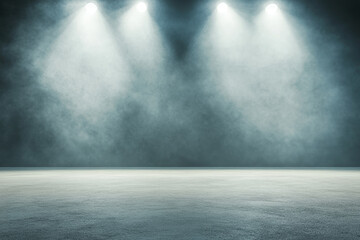 Empty Stage with Dramatic Lighting and Smoky Atmosphere
