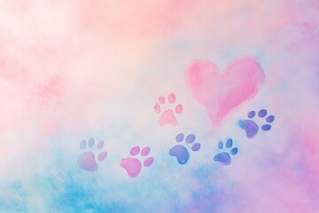 Pastel Paw Prints and Heart - Watercolor painting of pink and blue paw prints and a heart, perfect for pet-themed designs or sympathy cards.