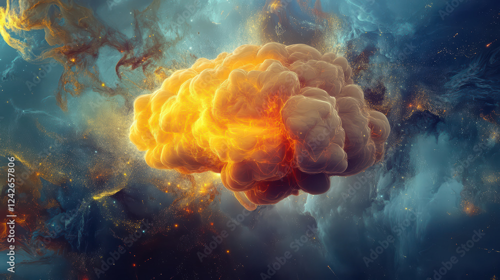 Poster vibrant abstract visualization of cloud like formation, showcasing dynamic colors and textures that 
