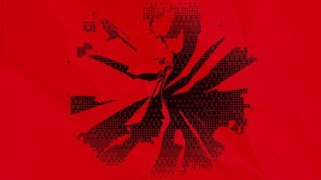 Animated abstract red background with bitmap texture of pixel dither on crumpled paper texture