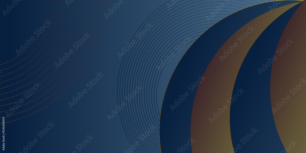 Poster modern abstract gradian background with transparent layers circle shape blue and golden color techno