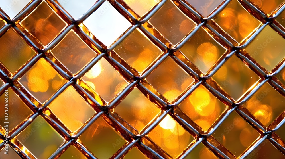 Poster amber glass diamond pattern illuminated warm light subtle texture background