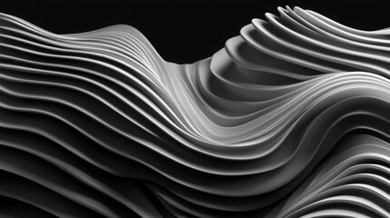 Abstract Fluid Design with Curving Lines and Textured Waves in Monochrome Shades