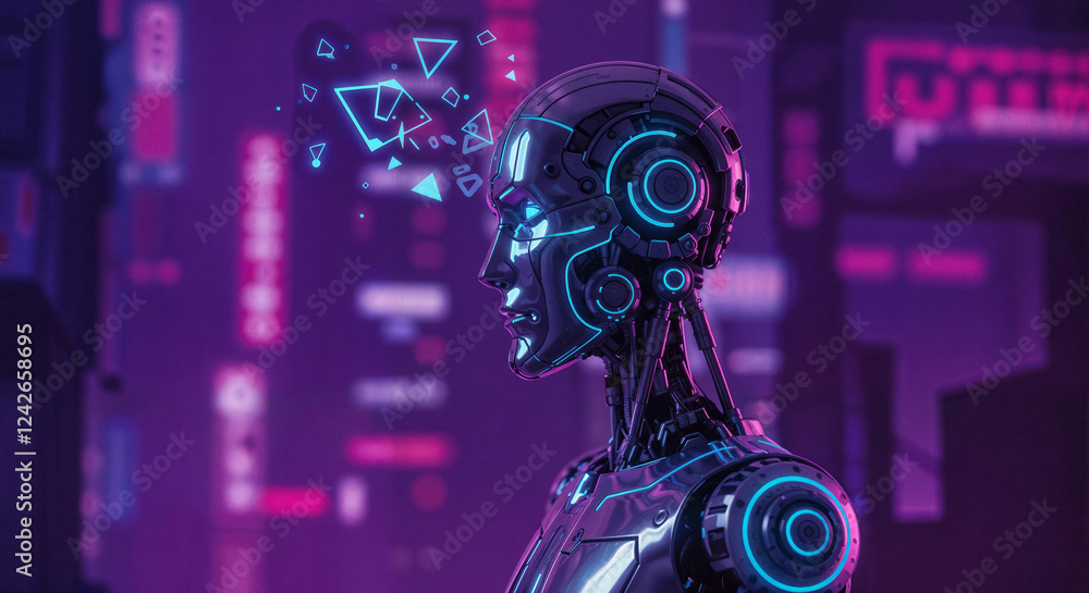 Poster robot android made of mechanical parts thought about the future . generative ai