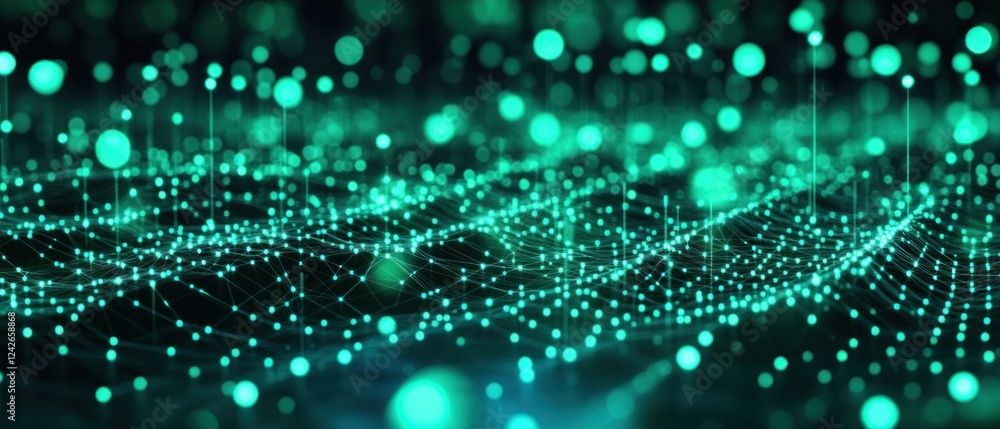 Poster abstract visualization of data waves with glowing particles