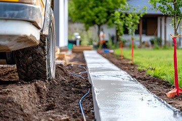 Fresh Concrete Pour Pathway Construction Home Improvement Project