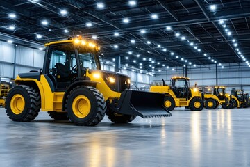 Powerful Yellow Tractors in Modern Warehouse Setting