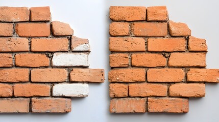 Fototapeta premium Brick Wall Repair Before and After Restoration Project