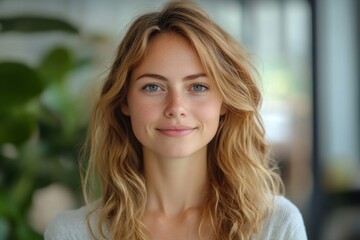 Obraz premium Portrait of young woman with natural sunlight and soft features