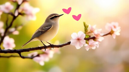 Springtime Bird Love on Cherry Blossom Branch