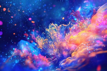 Fototapeta premium Vibrant Cosmic Flora Illuminated In A Sparkling Nebula