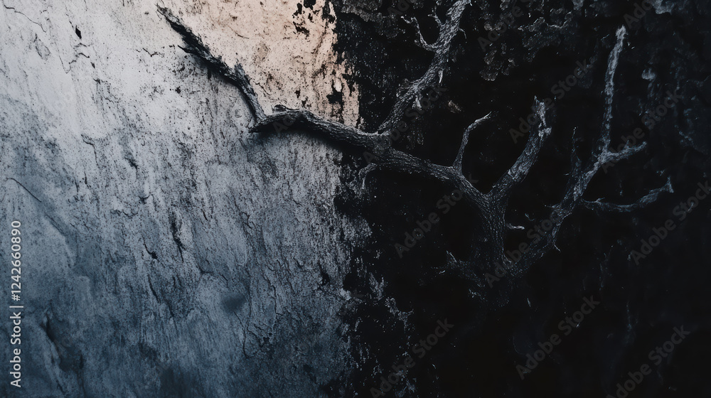 Aufkleber textured wall with natural gradient, featuring branch extending from surface, creating striking cont