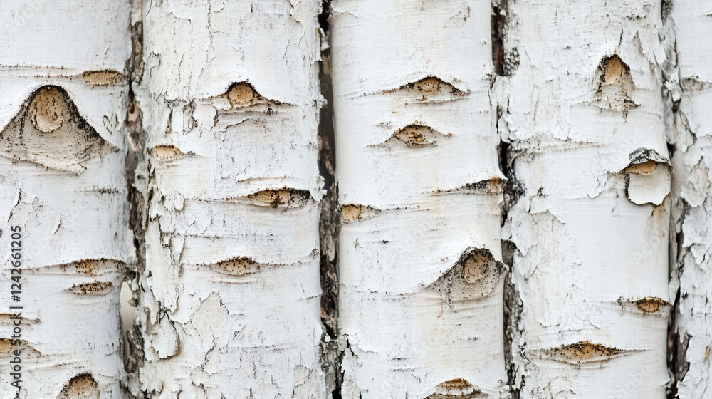 Poster white birch trees with natural patterns and textures create serene backdrop. bark unique features in