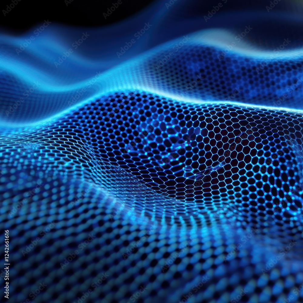 Poster blue abstract net waves for tech, sci or web background, visual design or presentations