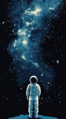 Obraz premium Astronaut Gazing at a Celestial Galaxy Display
