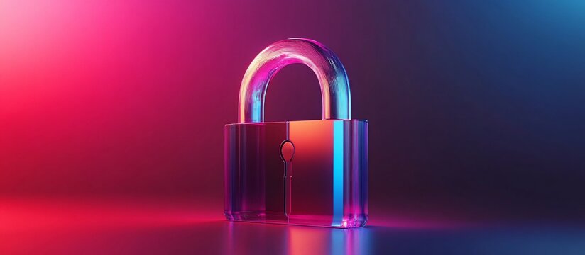 Colorful transparent padlock on a gradient background, symbolizing security and protection themes