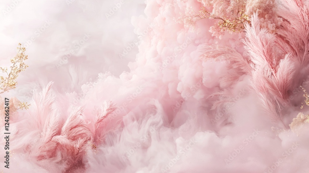 Poster valentine mockup card and heart background minimal. dreamy ethereal pink and golden abstract texture