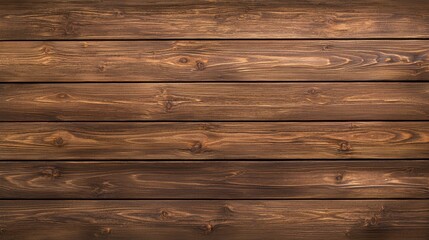Fototapeta premium A close-up view of a rustic wooden wall featuring horizontal planks with a rich brown color and natural grain texture.