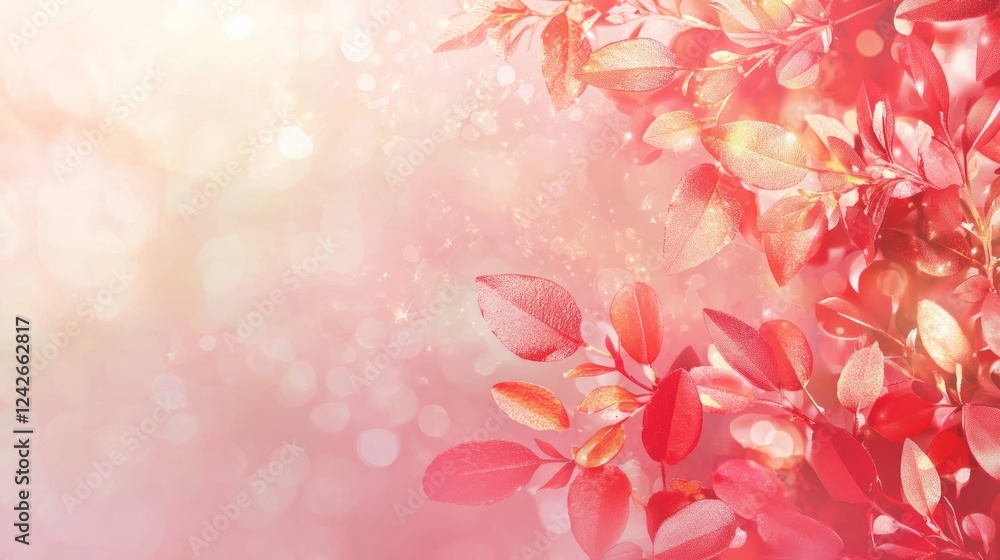 Poster valentine mockup card and heart background minimal. dreamy pink leaves bokeh background with soft li