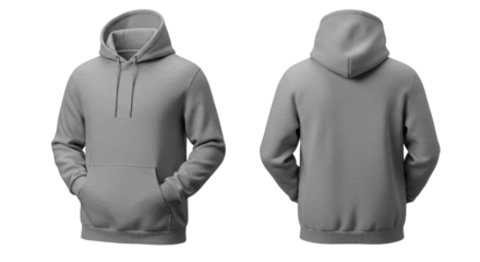 Blank gray hoodie mockup, front and back views