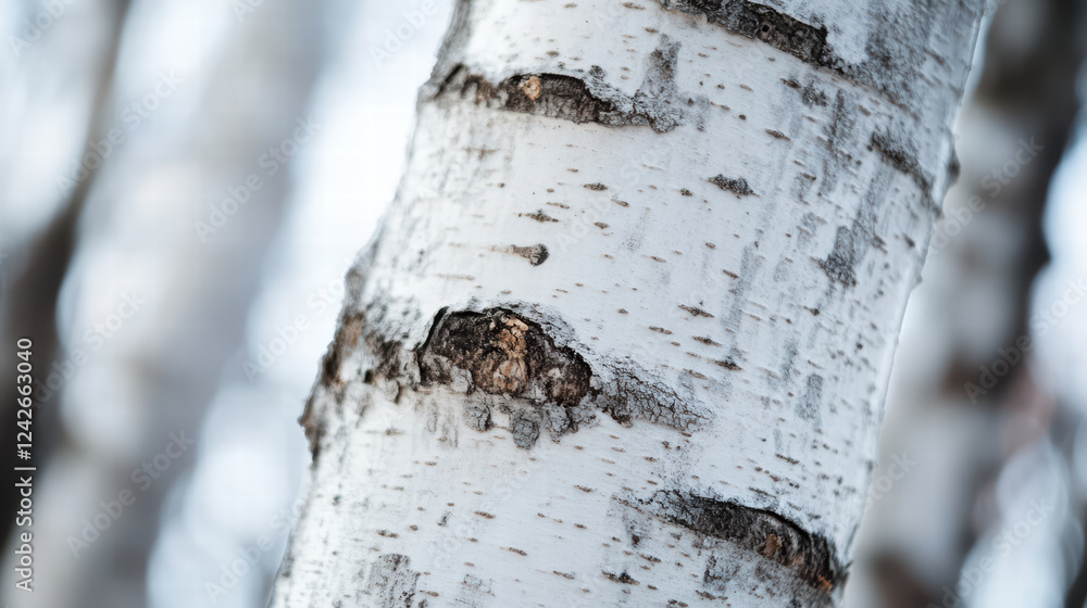 Poster close up of birch tree bark showcasing intricate details and textures, illuminated by soft light, cr