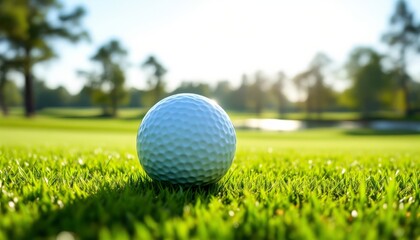 Obraz premium Golf Ball Resting On Lush Green Grass