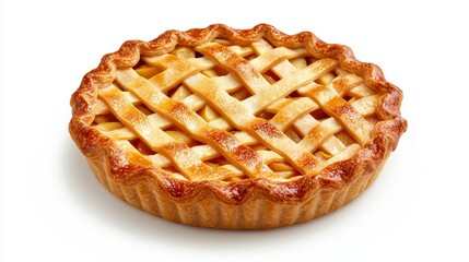 Golden Brown Apple Pie with Lattice Crust on White Background