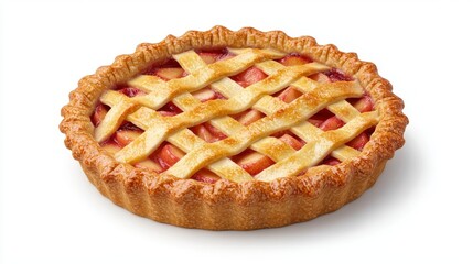 Golden Brown Lattice Top Fruit Pie on White Background