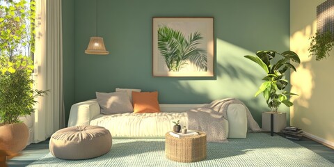 Serene Living Room Decor With Plants and Soft Lighting