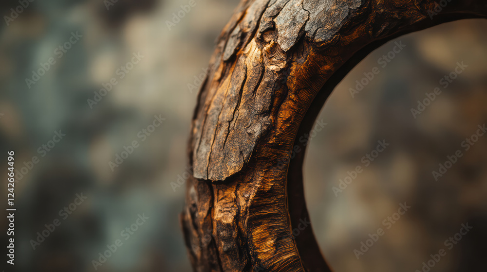 Aufkleber close up of textured tree bark showcasing intricate patterns and natural colors, set against soft fo