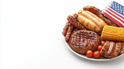 Grilled Meats and Corn on the Cob with American Flag