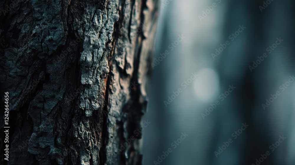 Aufkleber close up of textured tree bark with soft focus background, showcasing intricate details and natural 