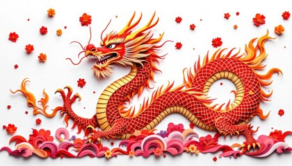 Stunning Red Dragon Paper Art Chinese New Year Decoration