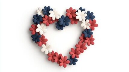 Heart Shaped Floral Arrangement Red White Blue Flowers White Background