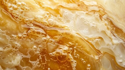 Obraz premium Fluffy Pancakes with Syrup and Bubbles in Close-Up View
