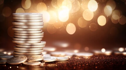 Stacked Gold Coins, Wealth, Financial Success, Bokeh Background