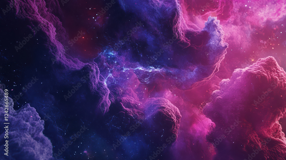 Poster cosmic inspired background featuring abstract elements with vibrant colors and swirling clouds, crea