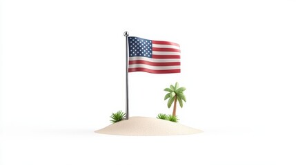 Low Poly American Flag on Tropical Island 3D Render