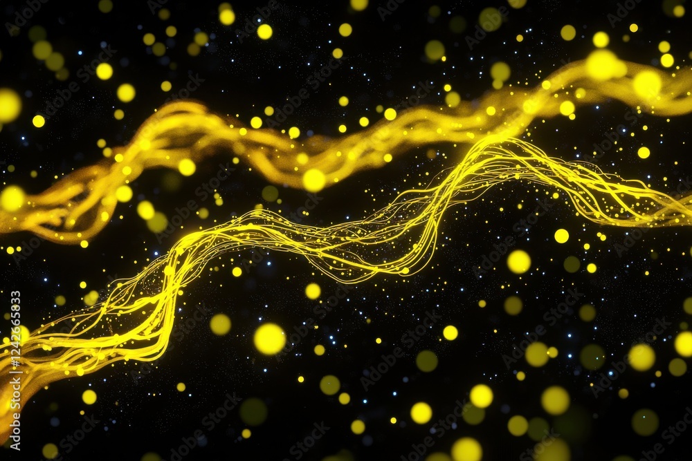 Canvas Prints vibrant yellow light trails and bokeh in dark background design