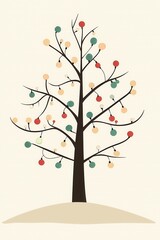 Obraz premium Minimalist Tree with Colorful Ornaments Illustration